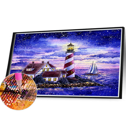 Crossing The Sea Lighthouse - Full Round Drill Diamond Painting 40*30CM