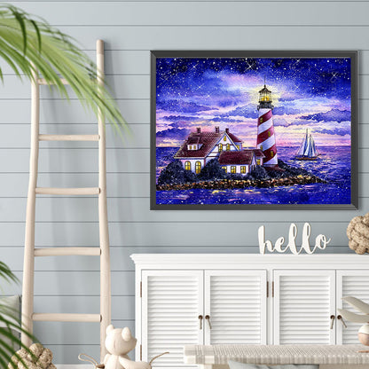Crossing The Sea Lighthouse - Full Round Drill Diamond Painting 40*30CM