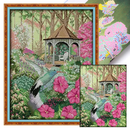 Hummingbird And Gazebo - 14CT Stamped Cross Stitch 33*44CM(Joy Sunday)