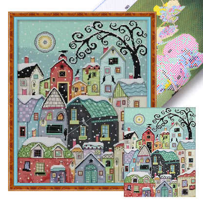 Snowy Street Scene - 14CT Stamped Cross Stitch 40*48CM(Joy Sunday)