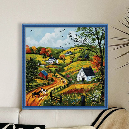 Spring Hills - 14CT Stamped Cross Stitch 55*55CM(Joy Sunday)