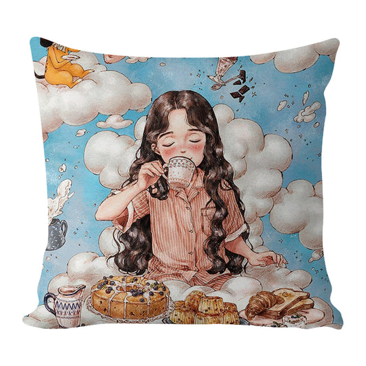 17.72x17.72In Cotton Cloud Girl Cross Stitch Pillow with Instruction for Gift