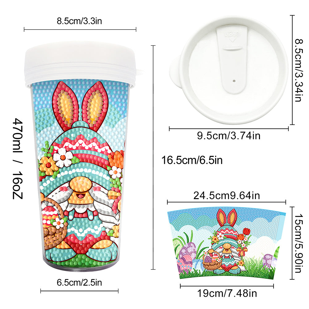 Easter 470ML Travel Diamond Painting Art Cup BPA Free With Lid (Flower Gnome)