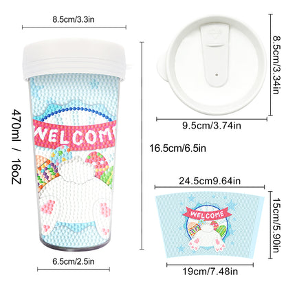 Easter 470ML Travel Diamond Painting Art Cup BPA Free With Lid (Rabbit Bottom)