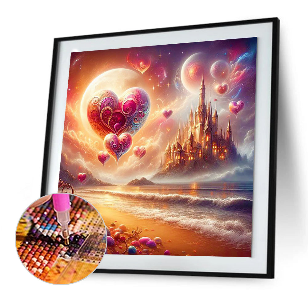 Beach Hearts And Castle - Full Round Drill Diamond Painting 30*30CM