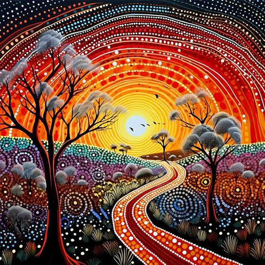 Road Under Sunset - Full Round Drill Diamond Painting 30*30CM