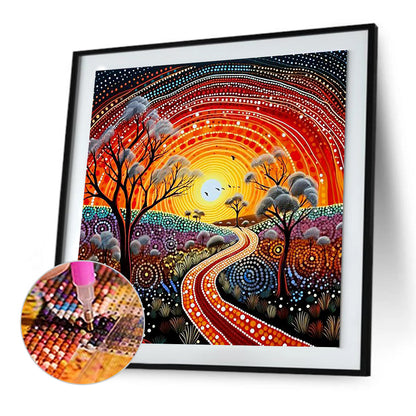 Road Under Sunset - Full Round Drill Diamond Painting 30*30CM