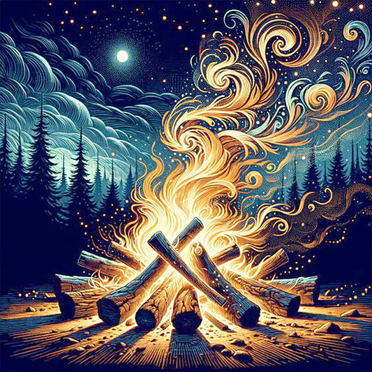 Picnic Bonfire In The Forest - Full Round Drill Diamond Painting 30*30CM
