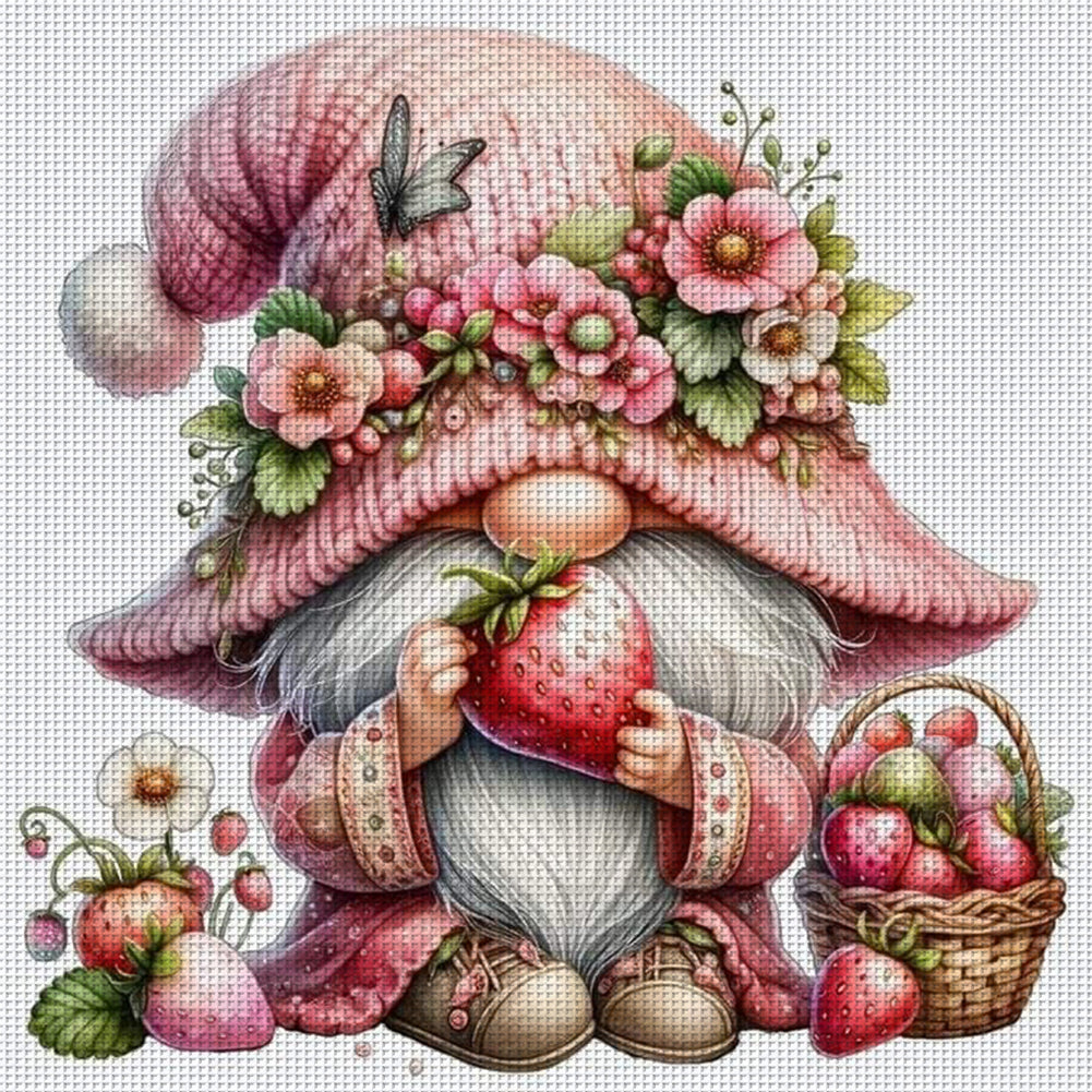 Strawberry Gnome - 11CT Stamped Cross Stitch 45*45CM