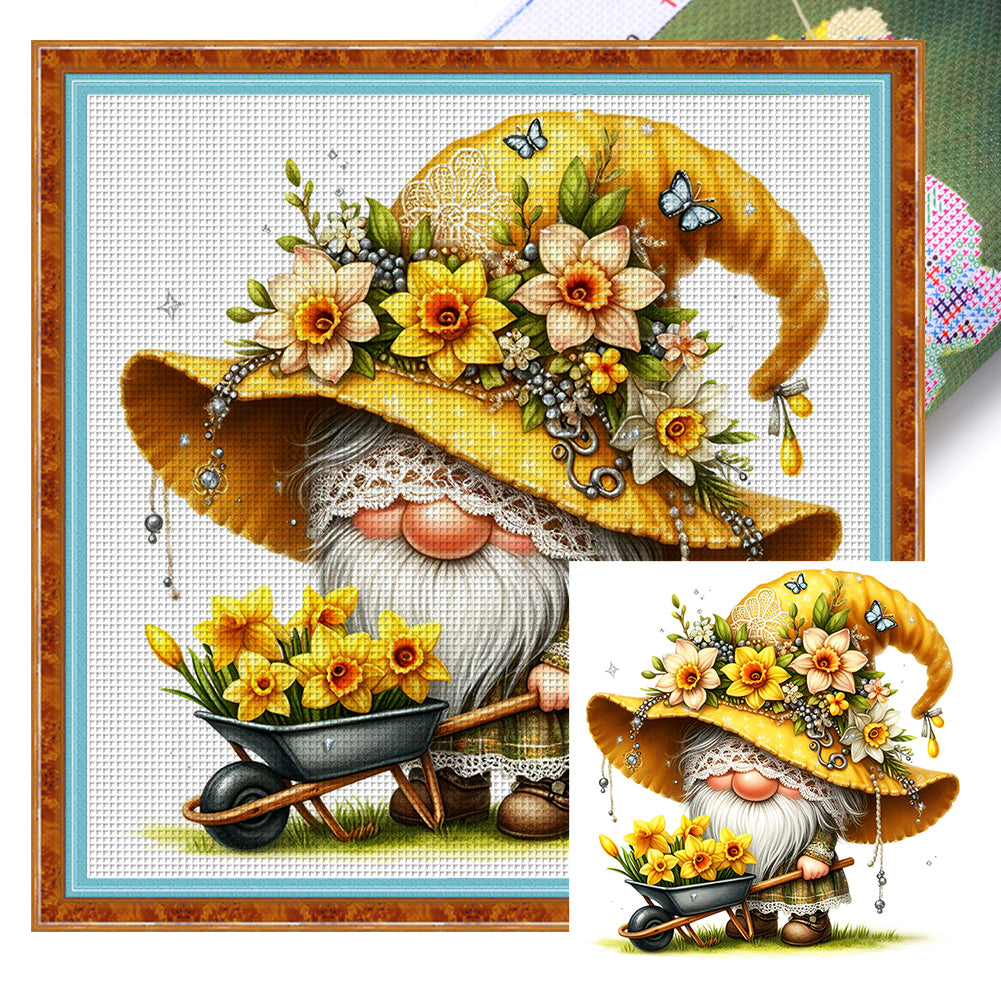 Yellow Flower Goblin - 11CT Stamped Cross Stitch 45*45CM