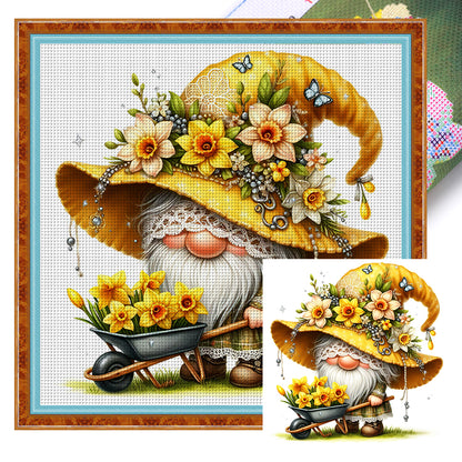 Yellow Flower Goblin - 11CT Stamped Cross Stitch 45*45CM