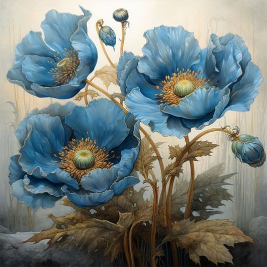 Blue Poppy Flower - Full Round Drill Diamond Painting 30*30CM
