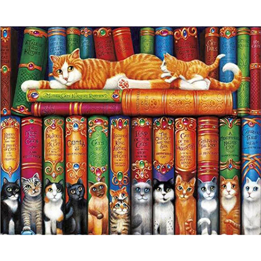 Books And Cats - Full Round Drill Diamond Painting 50*40CM