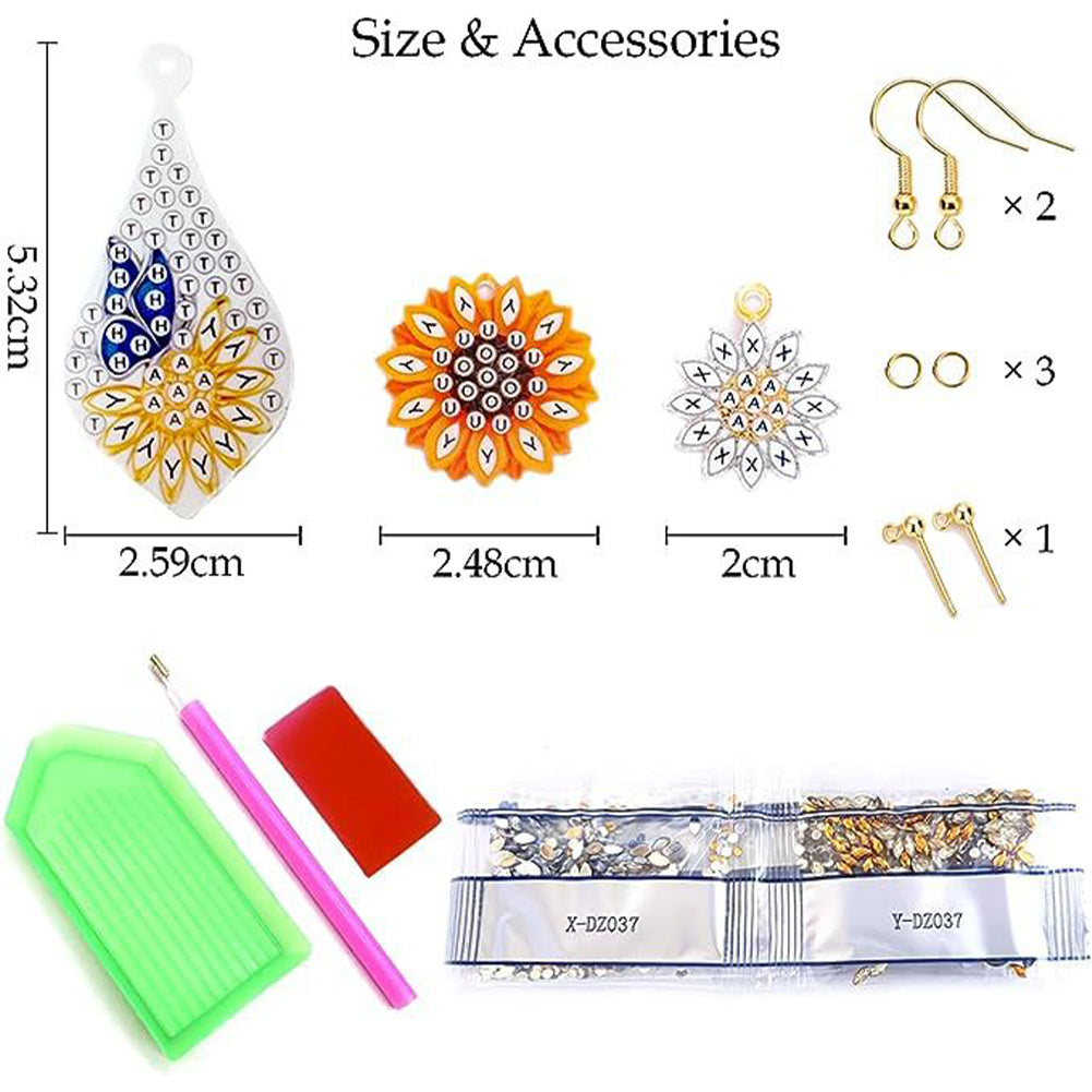 3 Pairs Double Sided Sunflower Butterfly Diamond Painting DIY Earring Making Kit