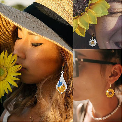 3 Pairs Double Sided Sunflower Butterfly Diamond Painting DIY Earring Making Kit