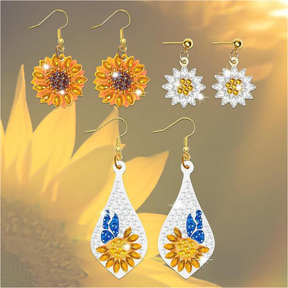 3 Pairs Double Sided Sunflower Butterfly Diamond Painting DIY Earring Making Kit