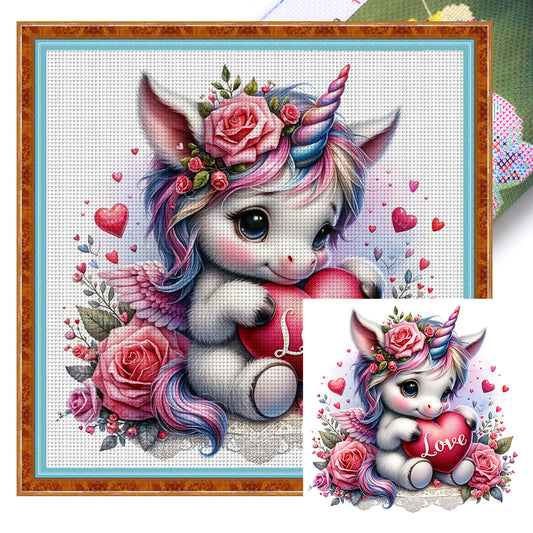 Love Rose Unicorn - 11CT Stamped Cross Stitch 45*45CM