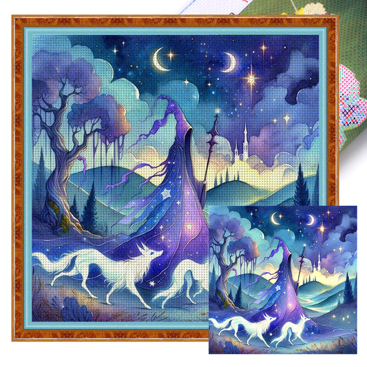 The Wizard And The Wolf In The Moonlight - 11CT Stamped Cross Stitch 45*45CM