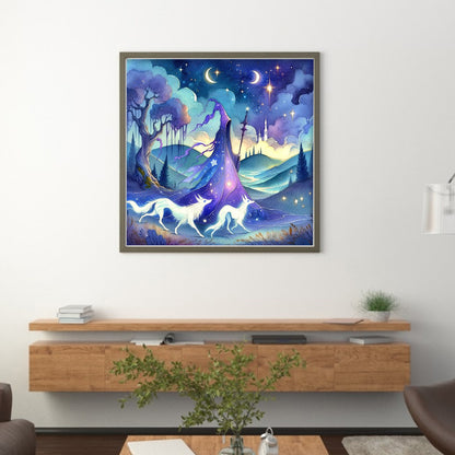The Wizard And The Wolf In The Moonlight - 11CT Stamped Cross Stitch 45*45CM