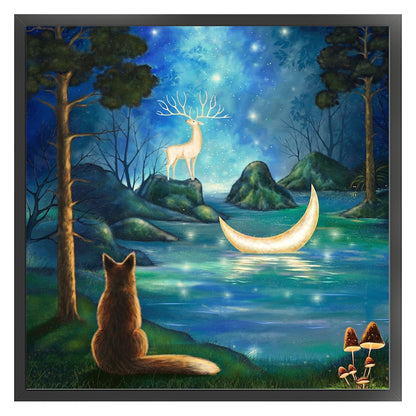Cat Under The Moonlight - 11CT Stamped Cross Stitch 45*45CM