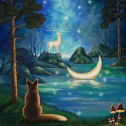 Cat Under The Moonlight - 11CT Stamped Cross Stitch 45*45CM