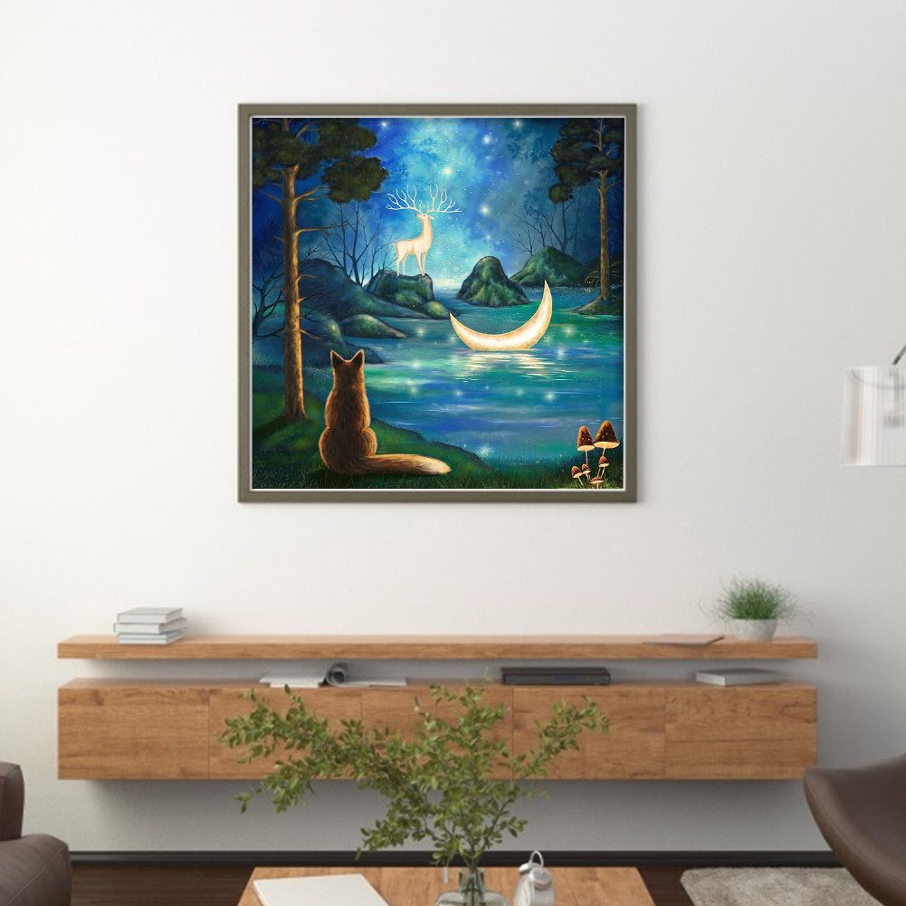 Cat Under The Moonlight - 11CT Stamped Cross Stitch 45*45CM