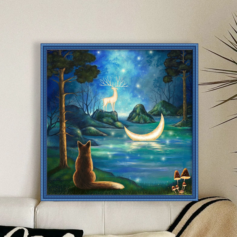 Cat Under The Moonlight - 11CT Stamped Cross Stitch 45*45CM