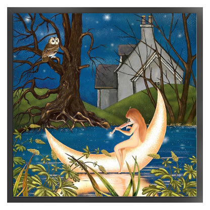 Girl And Owl In The Moonlight - 11CT Stamped Cross Stitch 45*45CM