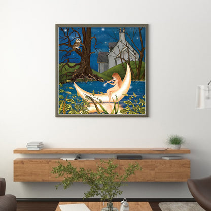 Girl And Owl In The Moonlight - 11CT Stamped Cross Stitch 45*45CM