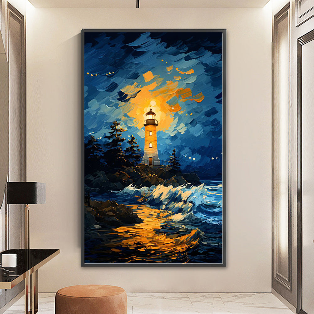 Oil Painting Lighthouse - 11CT Stamped Cross Stitch 35*60CM