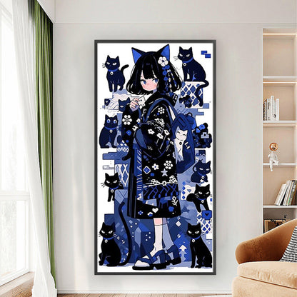 Girl Black Cat - 11CT Stamped Cross Stitch 40*80CM