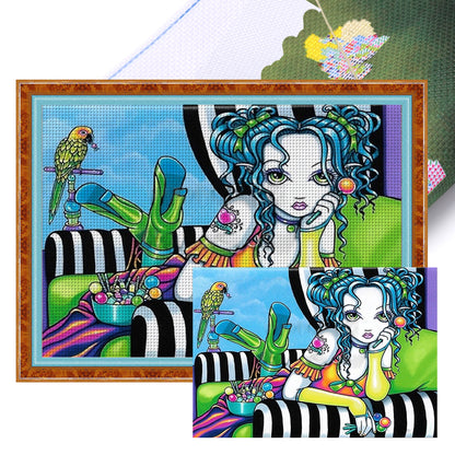 Illustration Girl - 11CT Stamped Cross Stitch 60*45CM