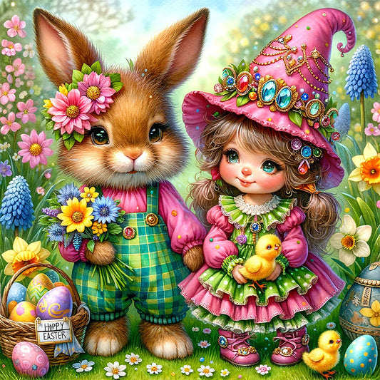 Easter Flowers Bunny - Full Round Drill Diamond Painting 30*30CM