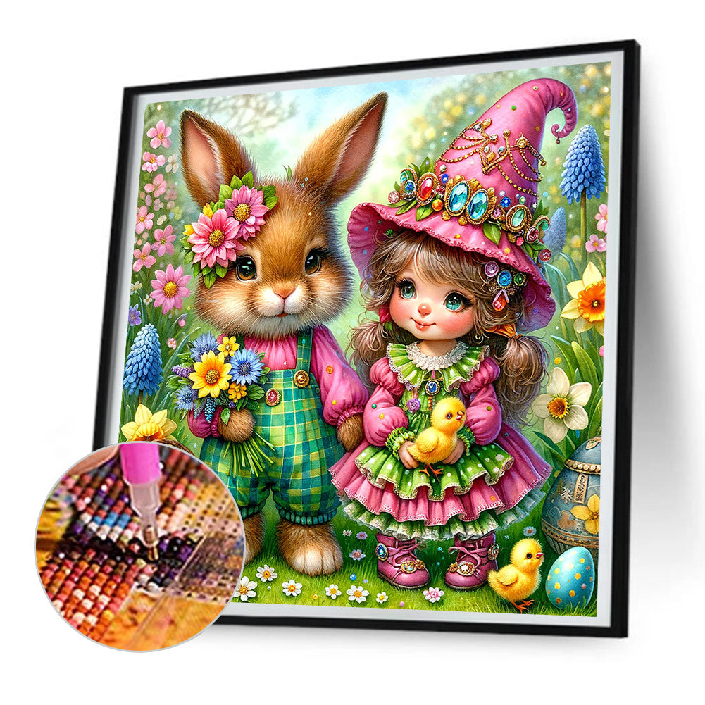 Easter Flowers Bunny - Full Round Drill Diamond Painting 30*30CM