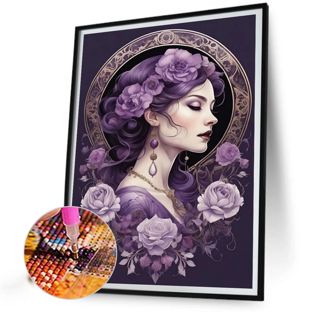 Purple Flower Woman - Full Square Drill Diamond Painting 40*55CM