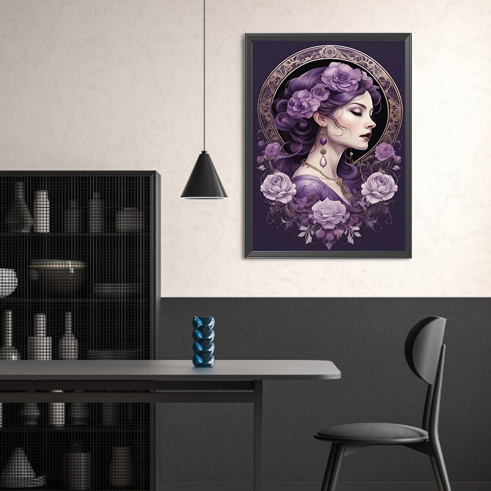 Purple Flower Woman - Full Square Drill Diamond Painting 40*55CM