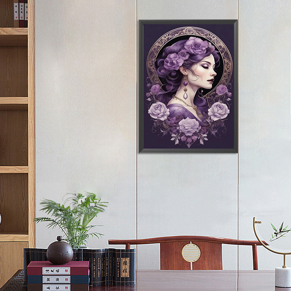 Purple Flower Woman - Full Square Drill Diamond Painting 40*55CM