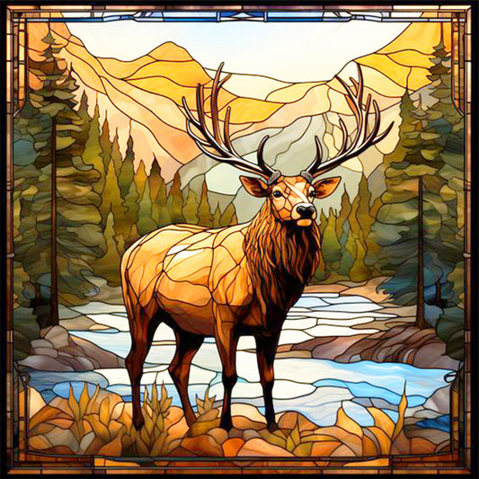 Forest Deer Glass Painting - Full Round Drill Diamond Painting 30*30CM