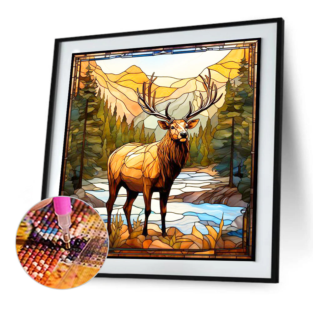 Forest Deer Glass Painting - Full Round Drill Diamond Painting 30*30CM