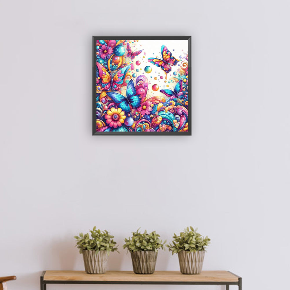 Flowers And Butterflies - Full Round Drill Diamond Painting 30*30CM