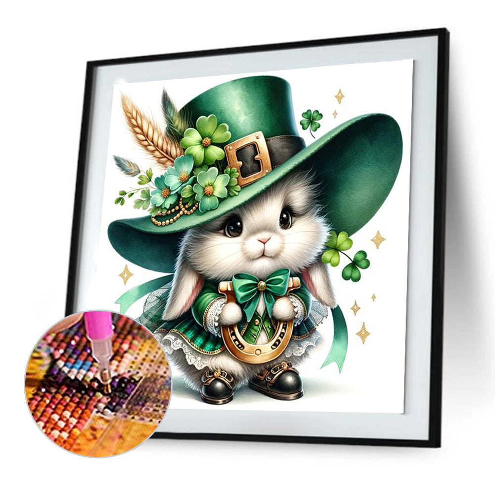 Little White Rabbit And Lucky Horseshoe - Full Round Drill Diamond Painting 30*30CM