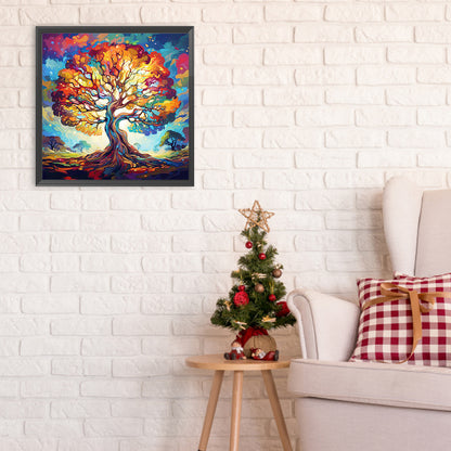 Colorful Tree Of Life On The Plain - Full Round Drill Diamond Painting 30*30CM