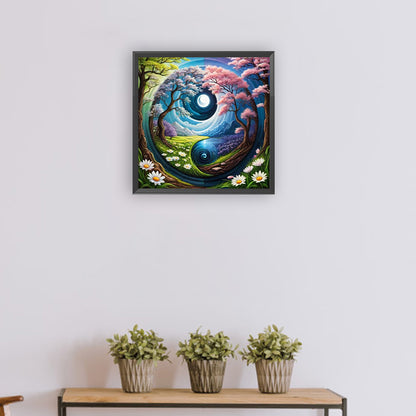Spring Tree Yin And Yang Diagram - Full Round Drill Diamond Painting 30*30CM