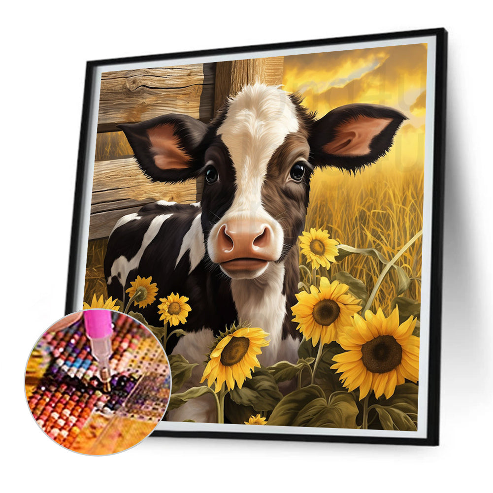 Sunflower Cow - Full Round Drill Diamond Painting 30*30CM