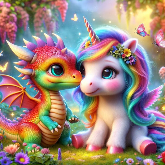 Rainbow Dragon And Rainbow Pony - Full Round Drill Diamond Painting 30*30CM