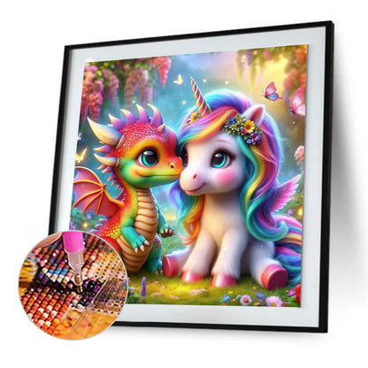 Rainbow Dragon And Rainbow Pony - Full Round Drill Diamond Painting 30*30CM