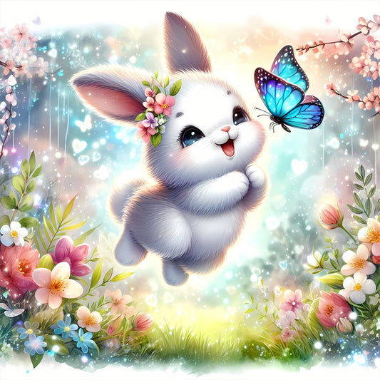 Rabbit And Butterfly - Full Round Drill Diamond Painting 30*30CM