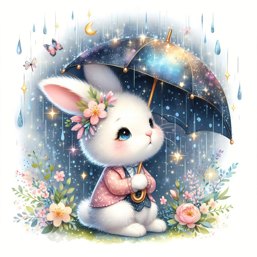 Rabbit Holding Umbrella - Full Round Drill Diamond Painting 30*30CM