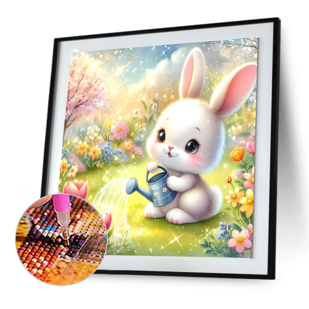 Rabbit Watering Flowers - Full Round Drill Diamond Painting 30*30CM