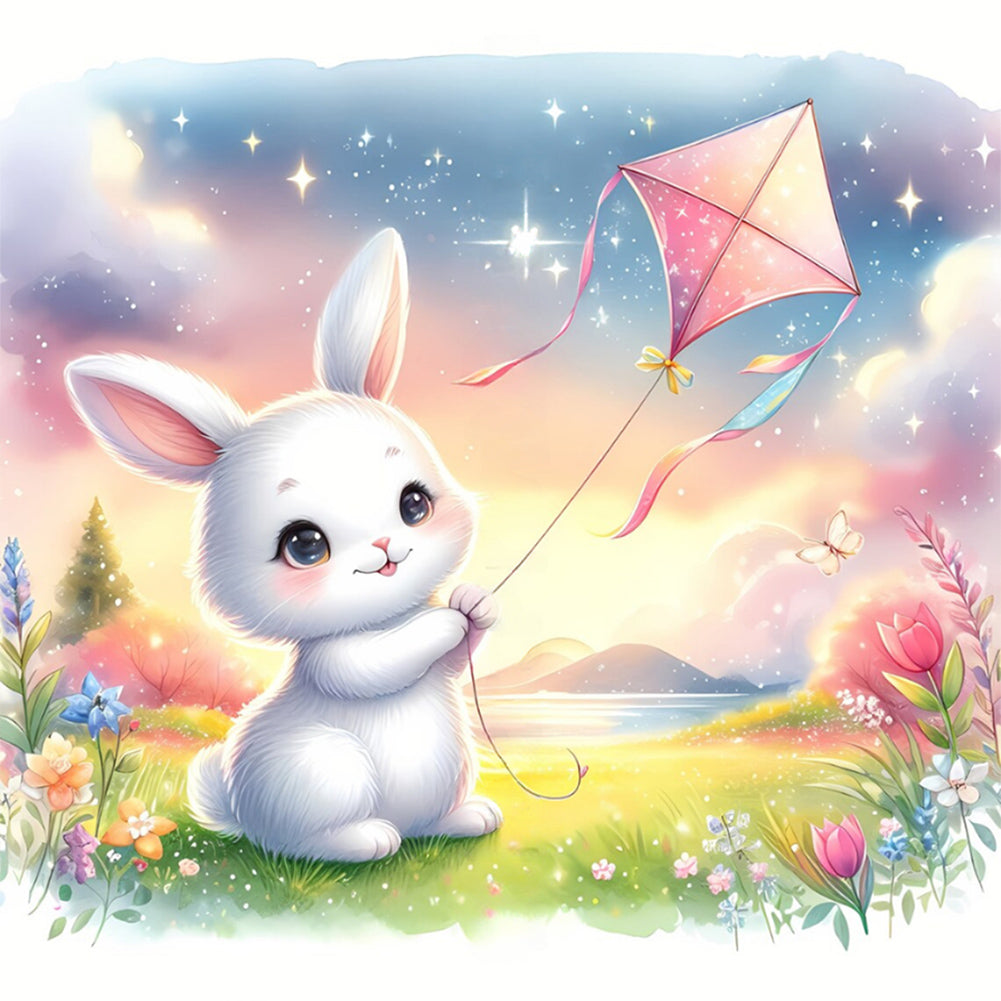 Rabbit Flying A Kite - Full Round Drill Diamond Painting 30*30CM